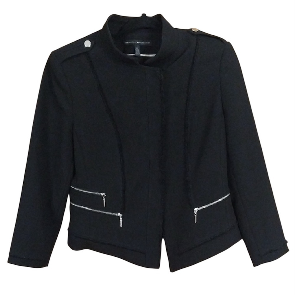 🖤EUC•WHBM Black Raw Edge Moto Jacket with silver zippers. Size 8. - Picture 6 of 11